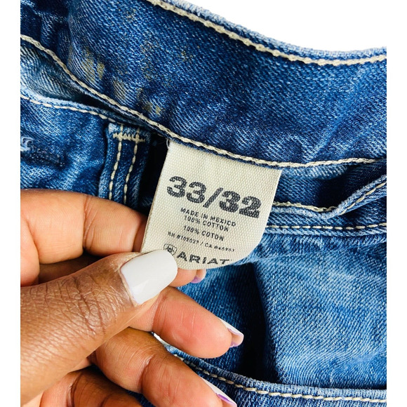 Ariat Mens Jeans Straight Medium Wash Blue Denim Jeans 100% Cotton W33 x L32 - Picture 10 of 14